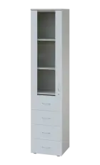 LE - 44 skříň léková prosklená, levá, korpus šedý, dvířka bílá